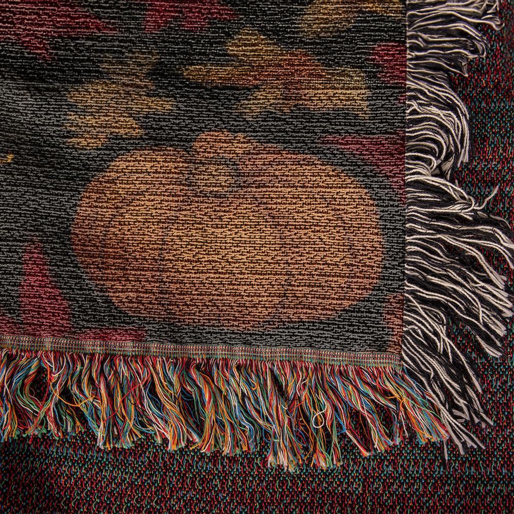 Cozy Autumn Black Cat Tapestry Throw Blanket