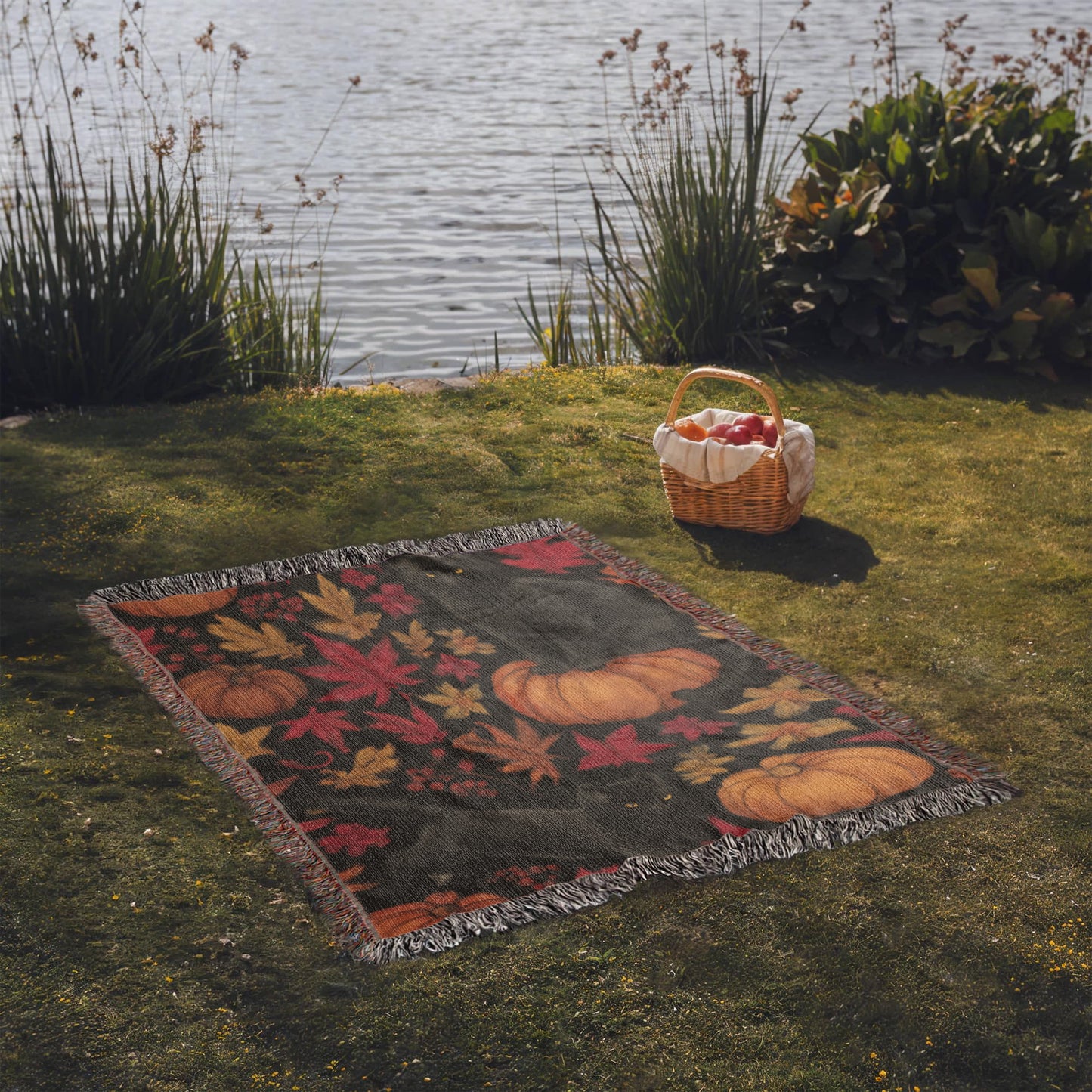 Cozy Autumn Black Cat Tapestry Throw Blanket