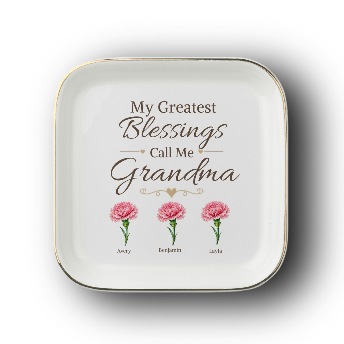 Personalized Grandma Jewelry Dish, Custom Granddaughter Names and Birth Flowers, My Greatest Blessings Call Me Grandma Gift, 1 to 4