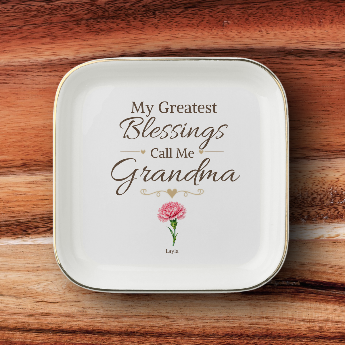 Personalized Grandma Jewelry Dish, Custom Granddaughter Names and Birth Flowers, My Greatest Blessings Call Me Grandma Gift, 1 to 4