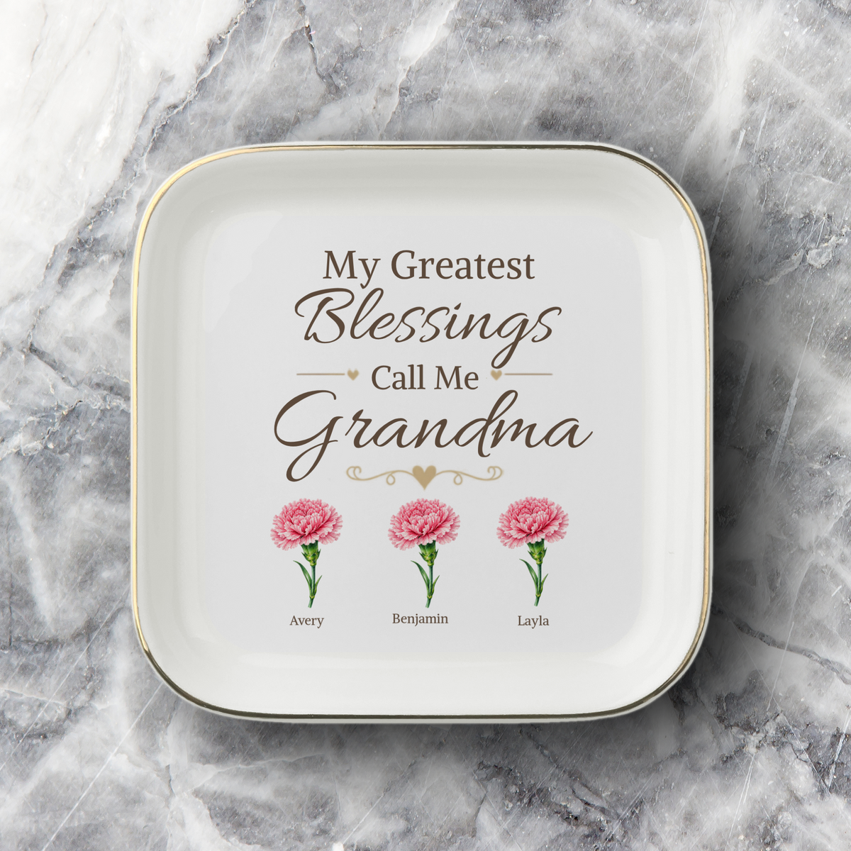 Personalized Grandma Jewelry Dish, Custom Granddaughter Names and Birth Flowers, My Greatest Blessings Call Me Grandma Gift, 1 to 4