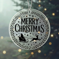 Merry Christmas Santa Sleigh Ornament – Cozy Rustic Wreath Design | Perfect Holiday Tree Decor