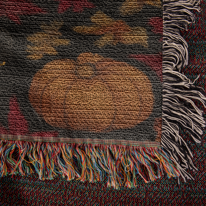 Cozy Autumn Black Cat Tapestry Throw Blanket