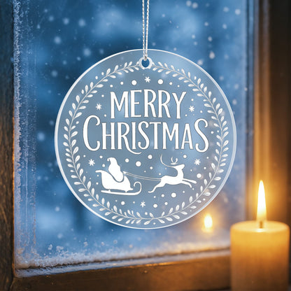 Merry Christmas Santa Sleigh Ornament – Cozy Rustic Wreath Design | Perfect Holiday Tree Decor