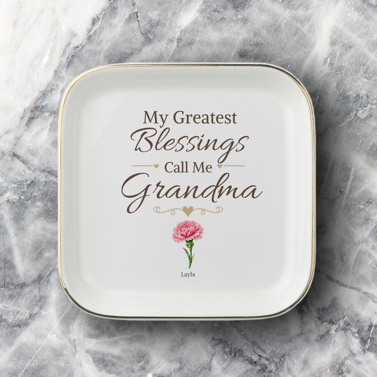 Personalized Grandma Jewelry Dish, Custom Granddaughter Names and Birth Flowers, My Greatest Blessings Call Me Grandma Gift, 1 to 4