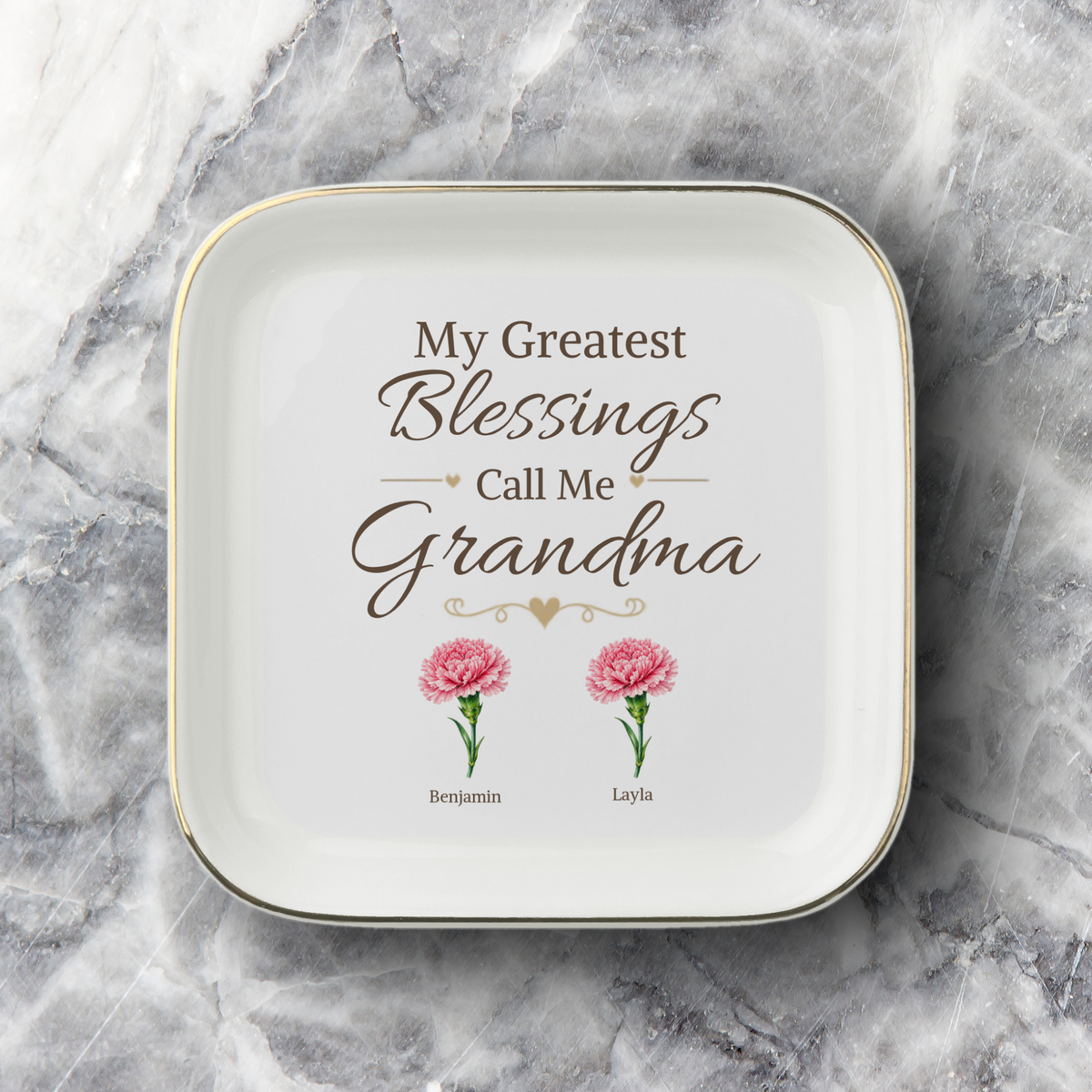 Personalized Grandma Jewelry Dish, Custom Granddaughter Names and Birth Flowers, My Greatest Blessings Call Me Grandma Gift, 1 to 4