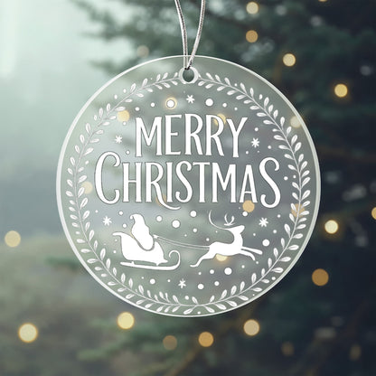 Merry Christmas Santa Sleigh Ornament – Cozy Rustic Wreath Design | Perfect Holiday Tree Decor