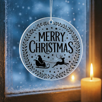 Merry Christmas Santa Sleigh Ornament – Cozy Rustic Wreath Design | Perfect Holiday Tree Decor