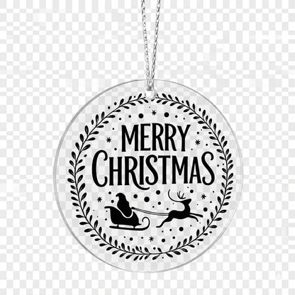 Merry Christmas Santa Sleigh Ornament – Cozy Rustic Wreath Design | Perfect Holiday Tree Decor